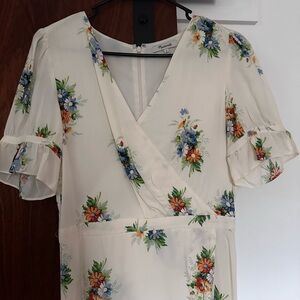 Madewell Cream Floral Wrap Dress